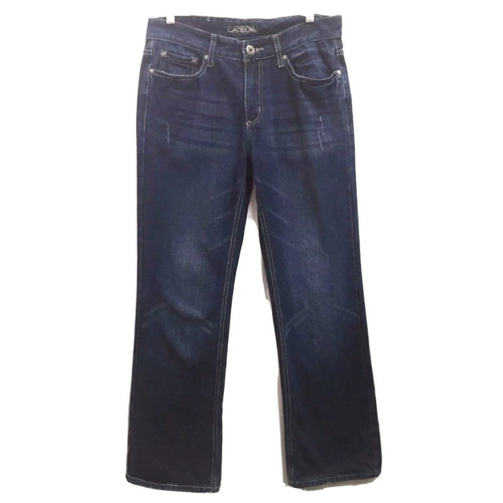 Carbon Women's size 29/30 Low Rise Bootcut Blue Jeans Distressed Medium Wash